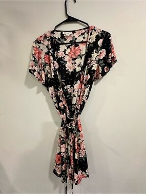 Billabong Black Floral wrap dress with Pink & Cream Blooms